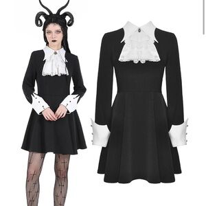 Dark In Love Women’s Gothic Princess Ruffle Neck Dress New Black White Size XL